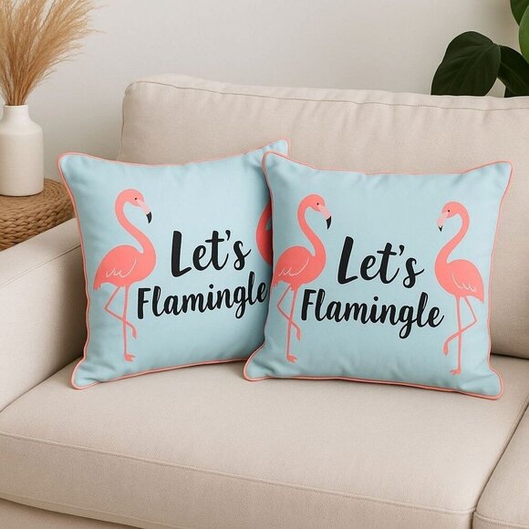 Set Of 2 Lush Decor Home 18" Flamingo Throw Pillows Coral & Aqua Polyester - Picture 1 of 6